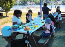 Kids enjoy arts and crafts at childcare table